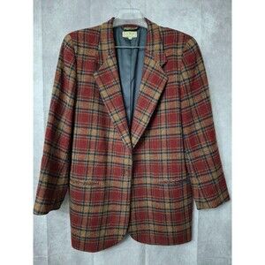 Vtg L.L. Bean Dark Plaid Wool Blazer Women's Sz 14R  English Academia Heritage